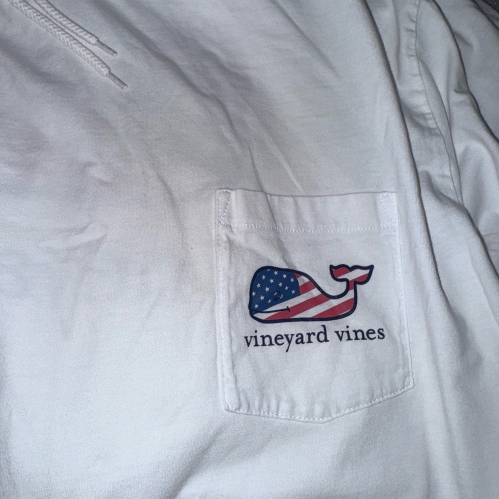 Vineyard Vines White Tee with American Flag Whale